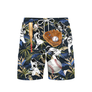 Baseball Bat Gloves Tropical Palm Leaves Pattern Beach Shorts For Men