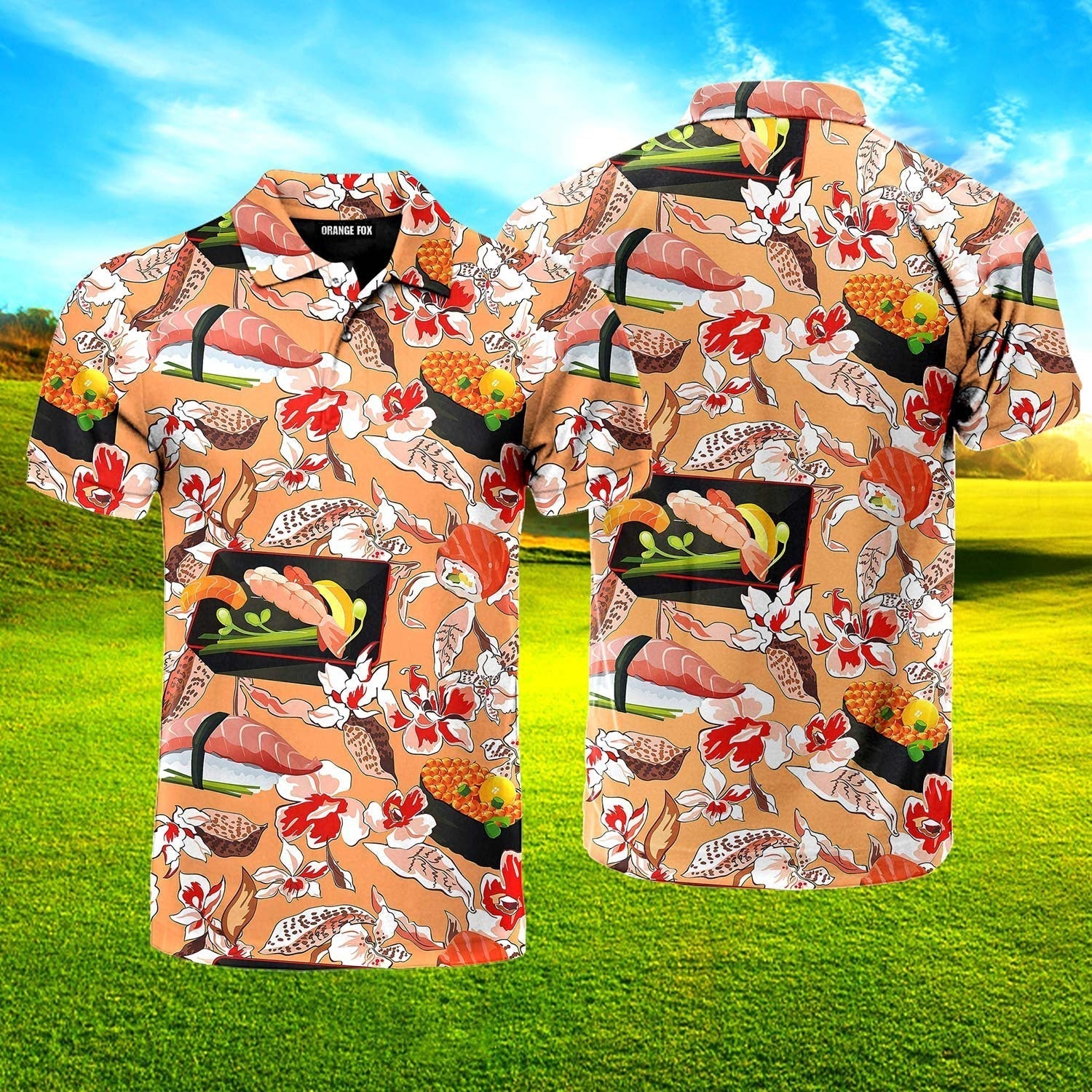 Beautiful Classic Japanese Sushi Floral Polo Shirt For Men