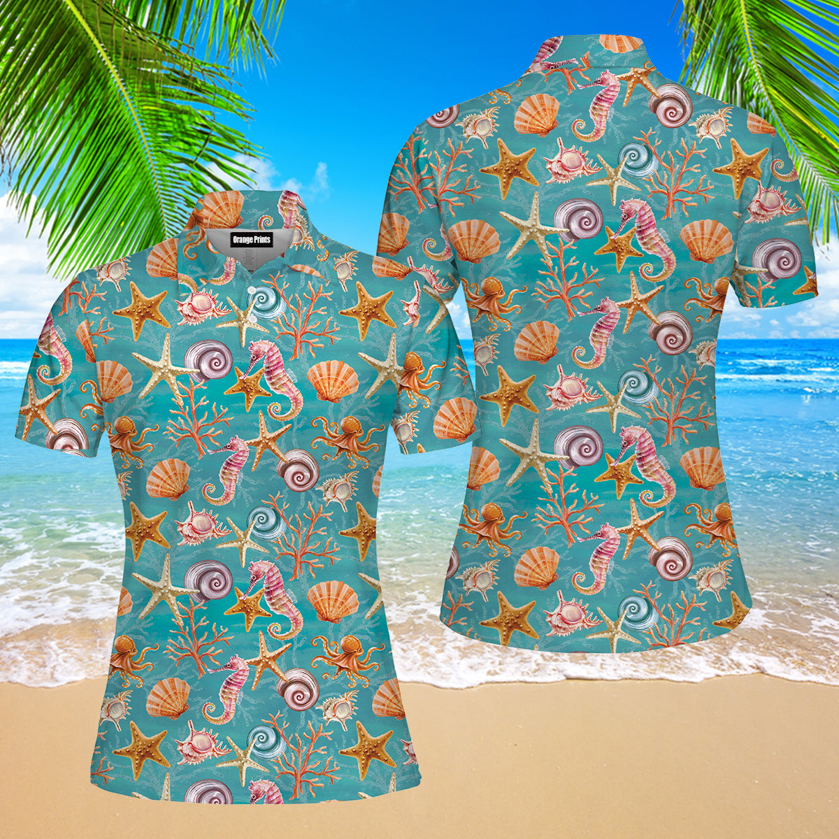 Beautiful Seashells Corals Polo Shirt For Women