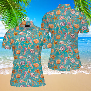 Beautiful Seashells Corals Polo Shirt For Women