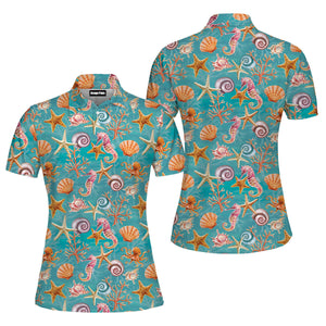 Beautiful Seashells Corals Polo Shirt For Women