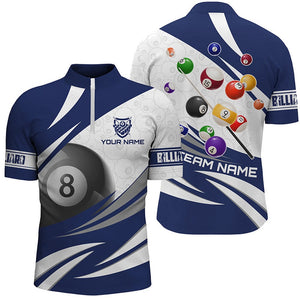 Billiard Polo Shirts, 3D 8 Ball Pool Billiard Balls Personalized Billiard Polo Shirts Custom Blue Billiard Jerseys, Billiards Team Shirts