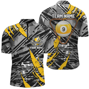 Billiard Polo Shirts, Personalized Grunge 9 Ball Pool Billiard Shirts Custom Billiard 9 Ball Jersey Shirts, Billiards Team Shirts
