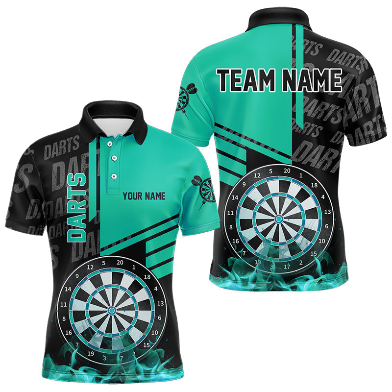 Custom Turquoise Fire Darts Quarter Zip Polo Team Shirts, Custom Darts League Team Jersey Polo , Custom Darts Team Jerseys Uniform