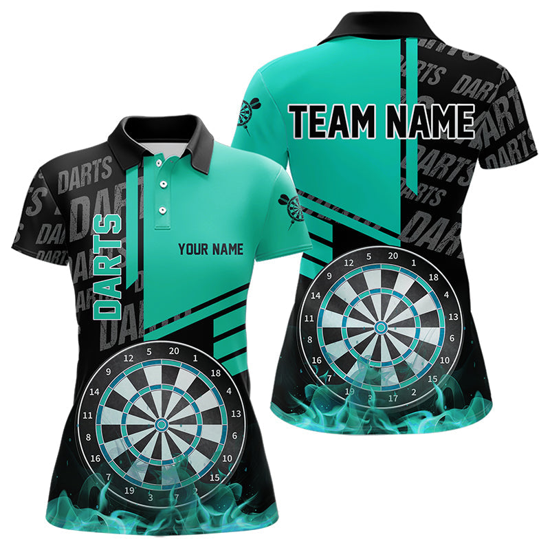 Custom Turquoise Fire Darts Quarter Zip Polo Team Shirts, Custom Darts League Team Jersey Polo , Custom Darts Team Jerseys Uniform