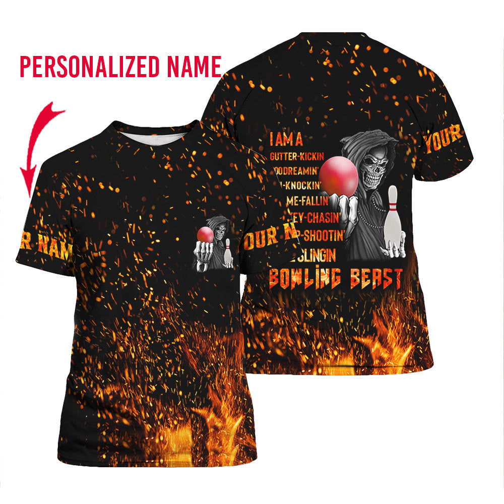 Bowling Beast Custom Name T-Shirt Over Print For Men & Women