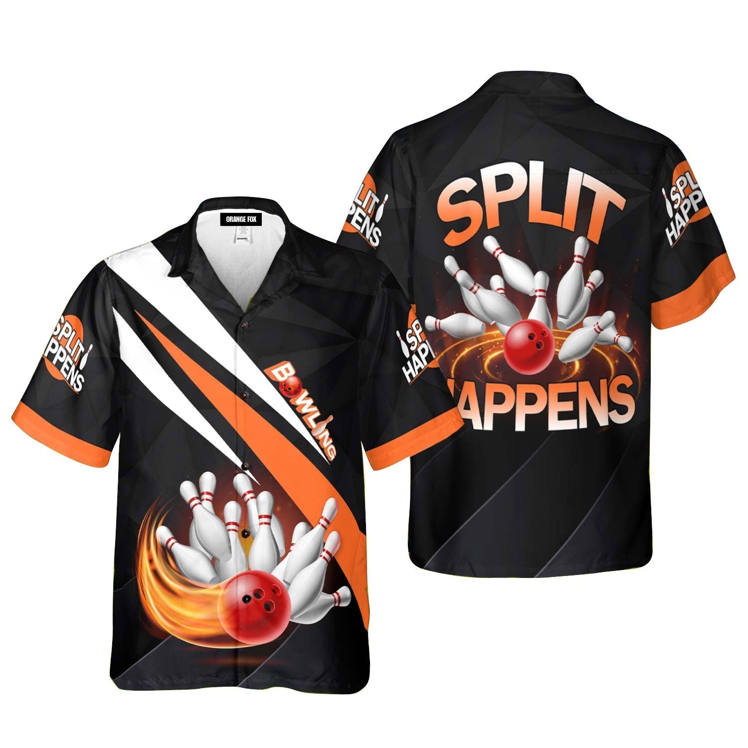 Bowling Split Happens Black Orange Hawaiian Shirt For Men & Women