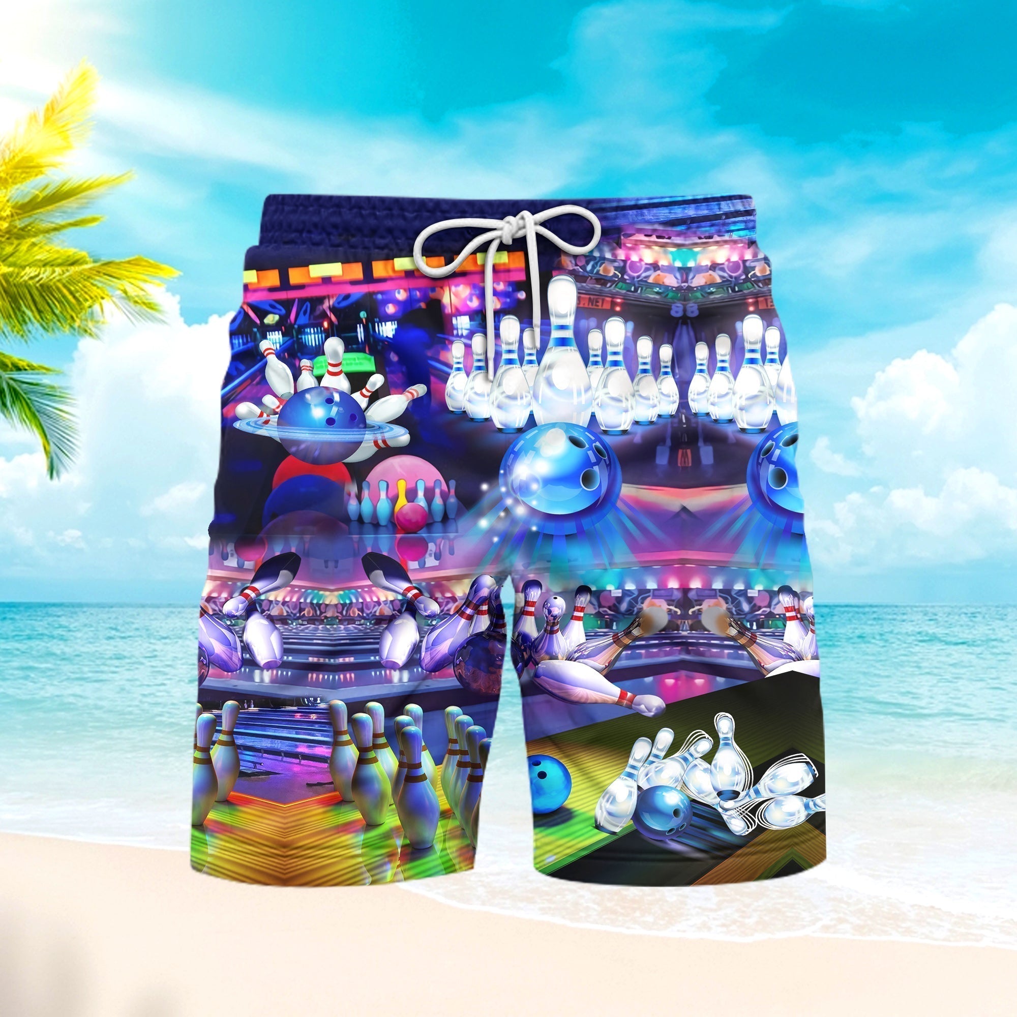 Bowling Takes Balls Neon Beach Shorts For Men
