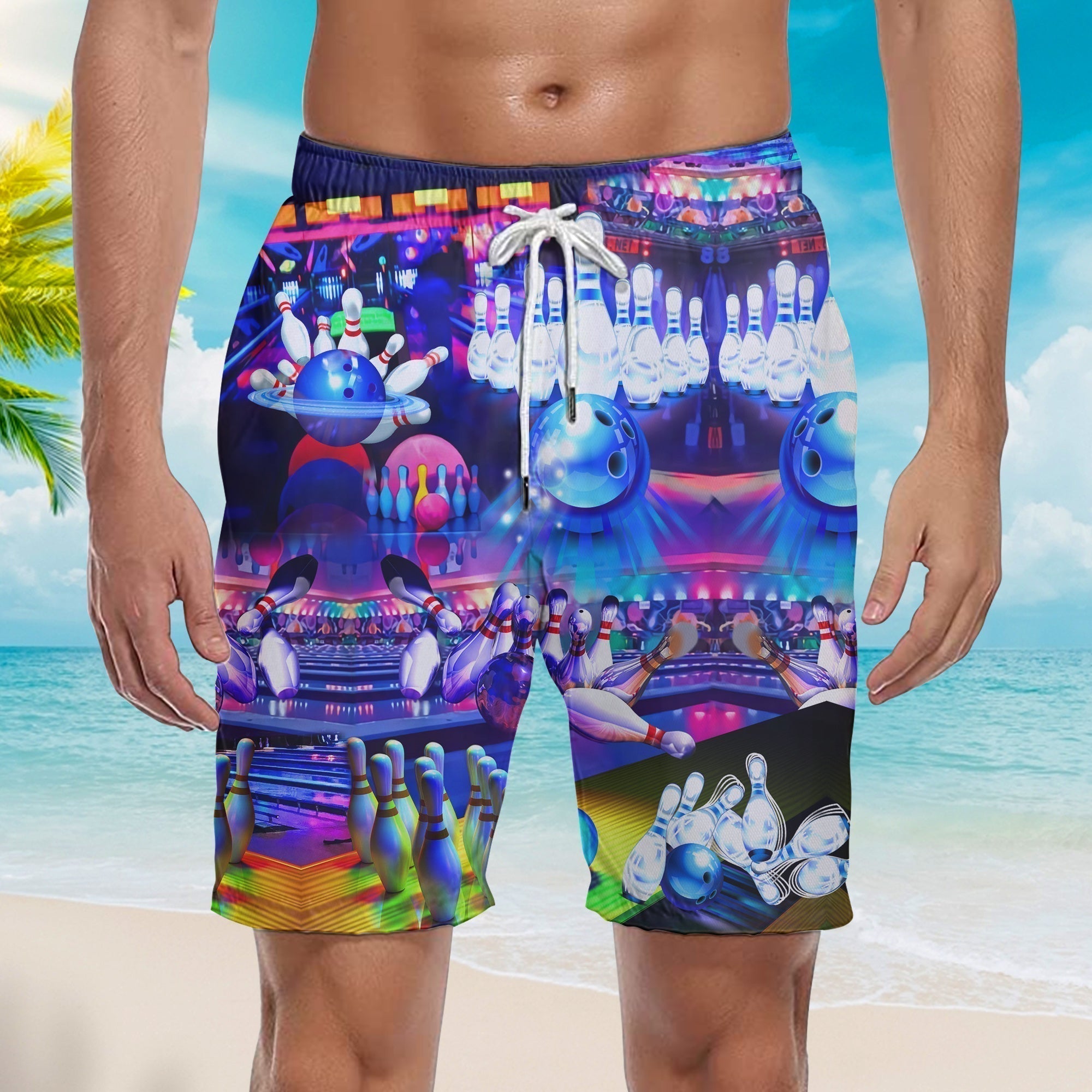 Bowling Takes Balls Neon Beach Shorts For Men