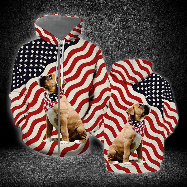 Boxer Flag Dog Zip Up Hoodie For Men & Women
