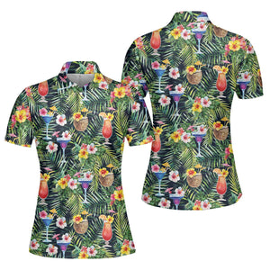 Bright Cocktails With Colorful Flowers Polo Shirt For Women