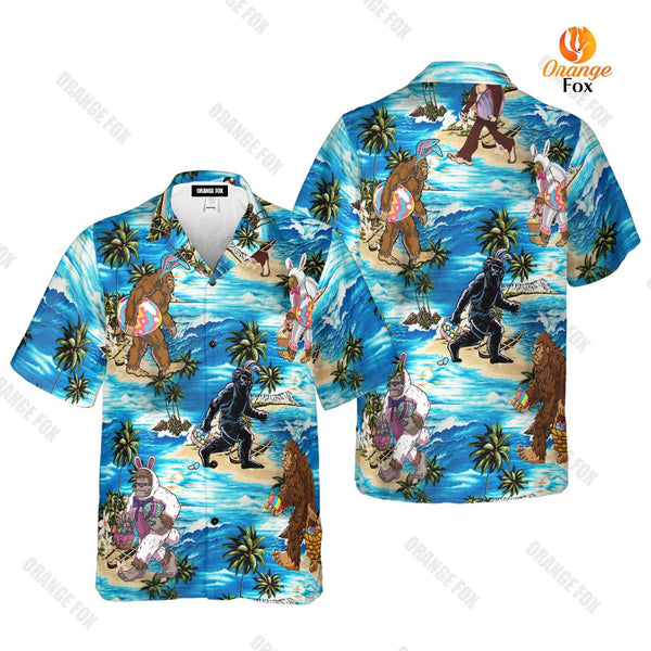 Bunny Bigfoot Surfing Sunset Summer Camping Hawaiian Shirt For Men & Women