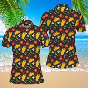 Burrito And Taco Pattern Polo Shirt For Women