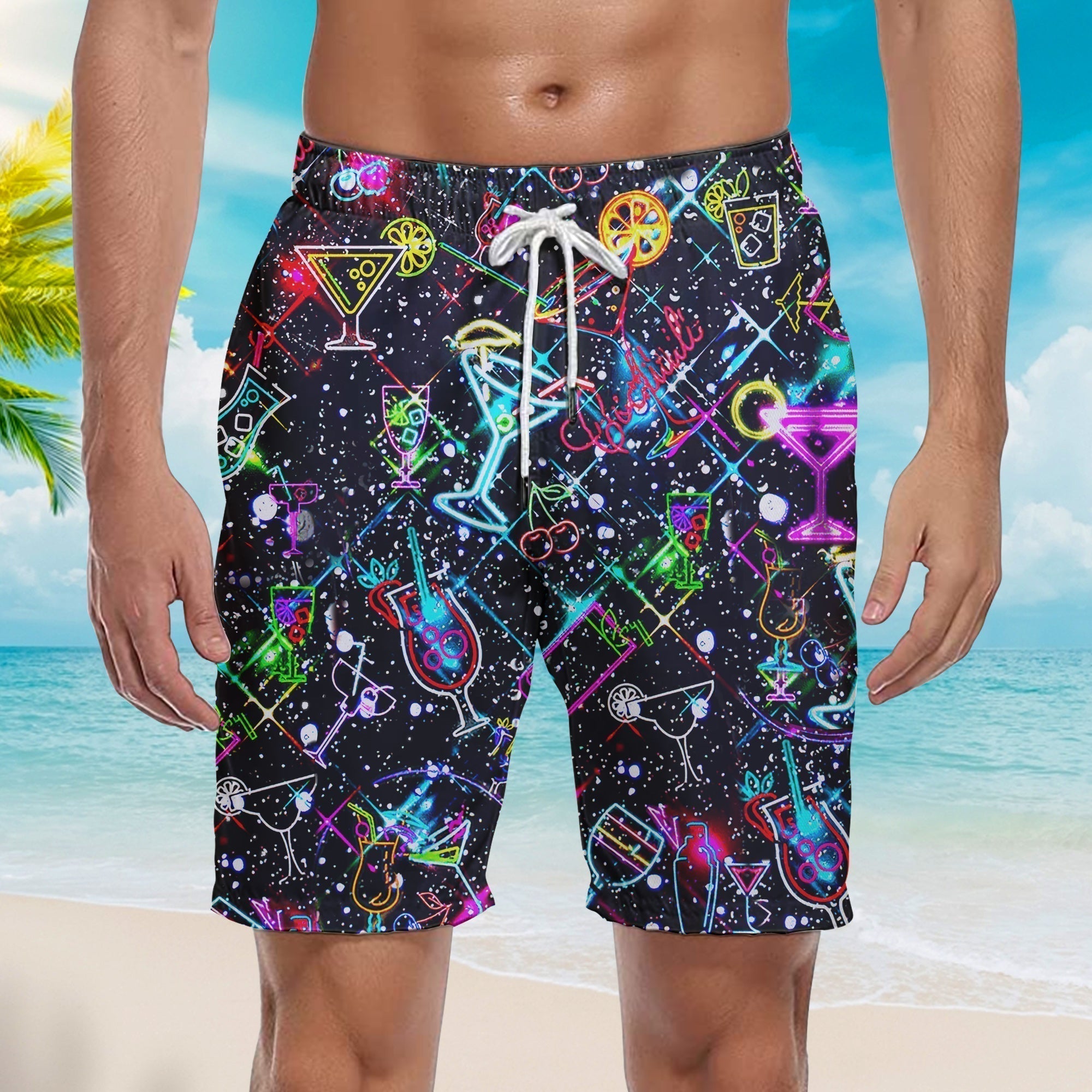 Cocktail Neon Universe Love Beach Shorts For Men