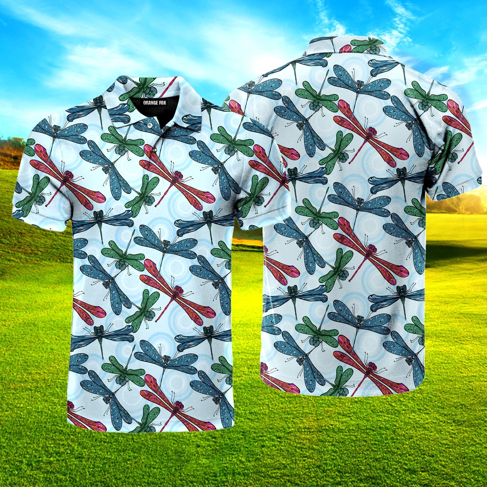 Colorful Blue Dragonflies Polo Shirt For Men