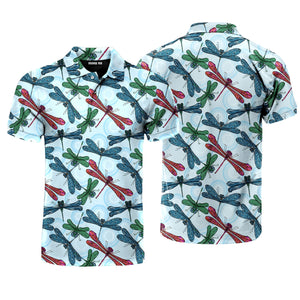 Colorful Blue Dragonflies Polo Shirt For Men