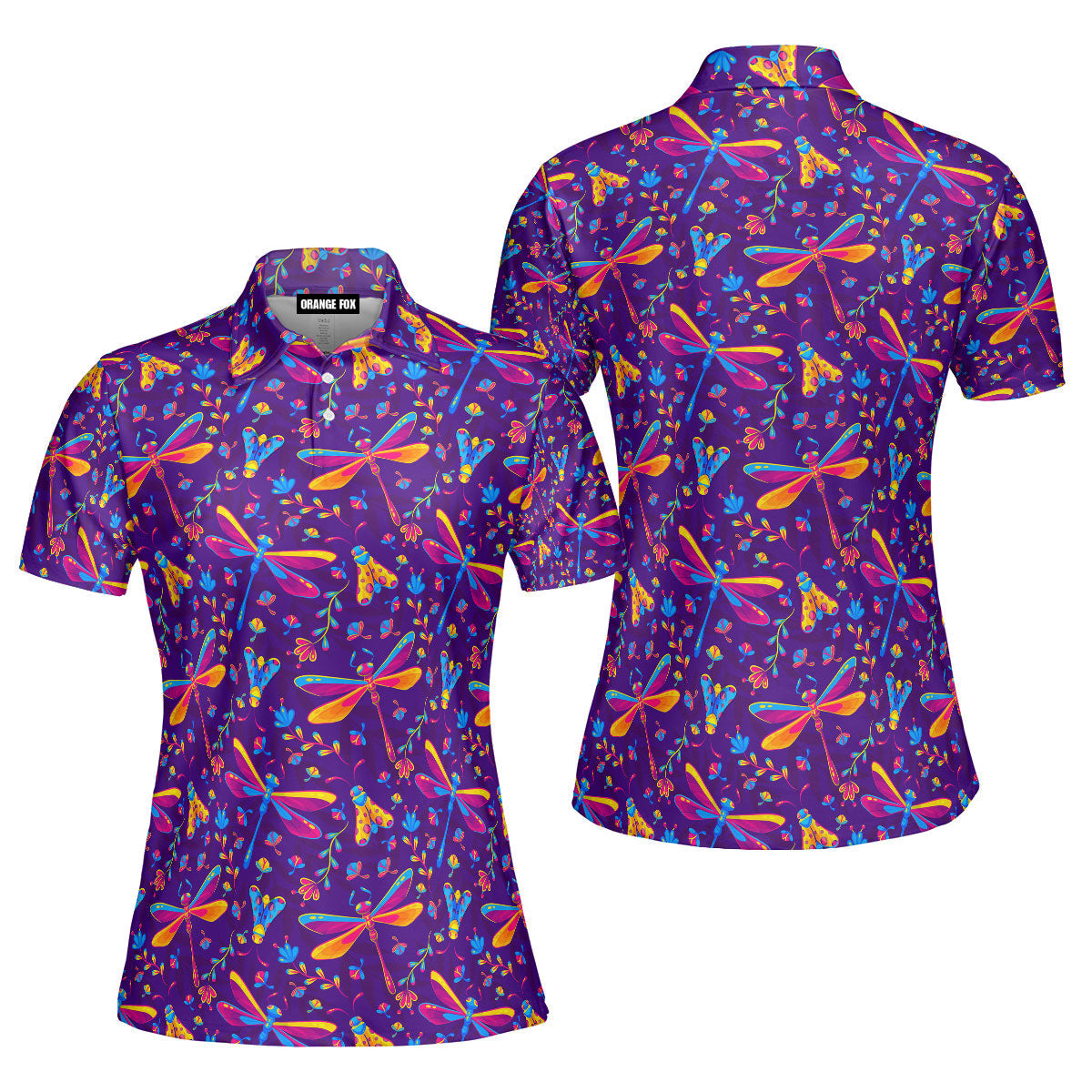Colorful Dragonfly Insects And Flowers Polo Shirt For Women