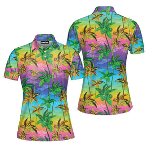 Colorful Palm Trees Tropical Polo Shirt For Women