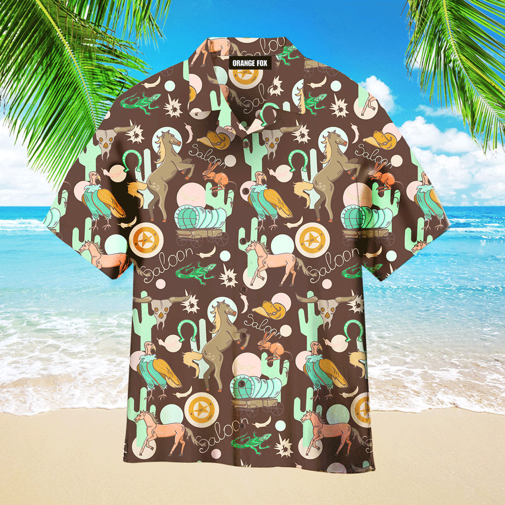 Country Horse Cowboy Cactus Brown Hawaiian Shirt For Men And Women WH1154