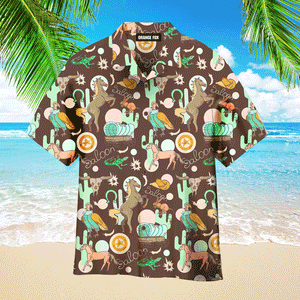 Country Horse Cowboy Cactus Brown Hawaiian Shirt For Men And Women WH1154