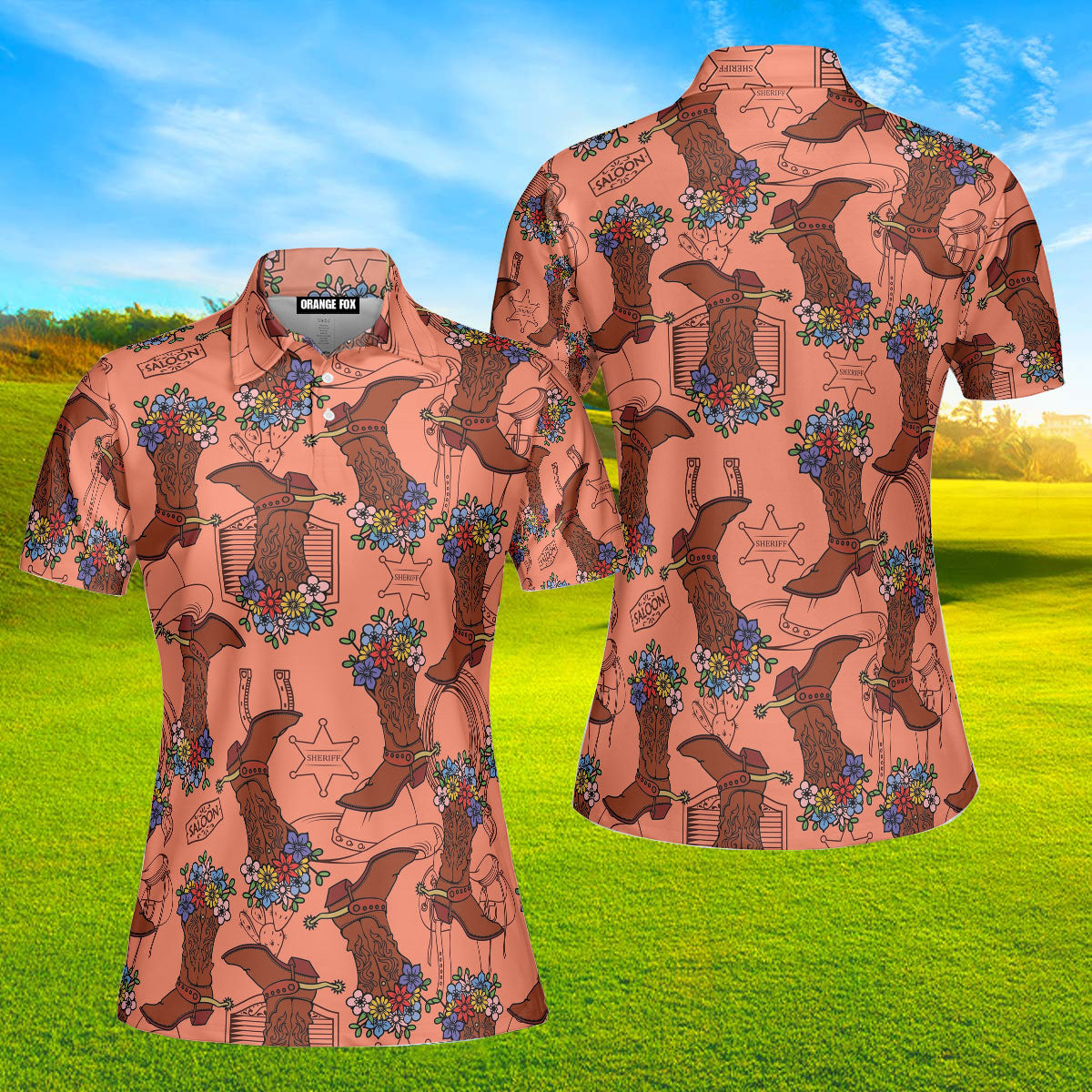 Cowgirl Boots Flowers Wild West Polo Shirt For Women
