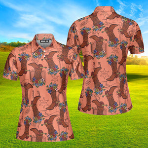 Cowgirl Boots Flowers Wild West Polo Shirt For Women