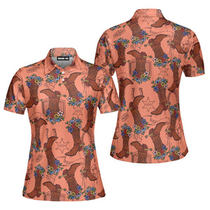 Cowgirl Boots Flowers Wild West Polo Shirt For Women