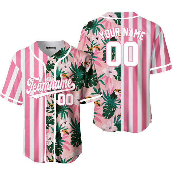 Custom Floral Pink Pinstripe White-Pink Split Fashion Baseball Jerseys For Men & Women