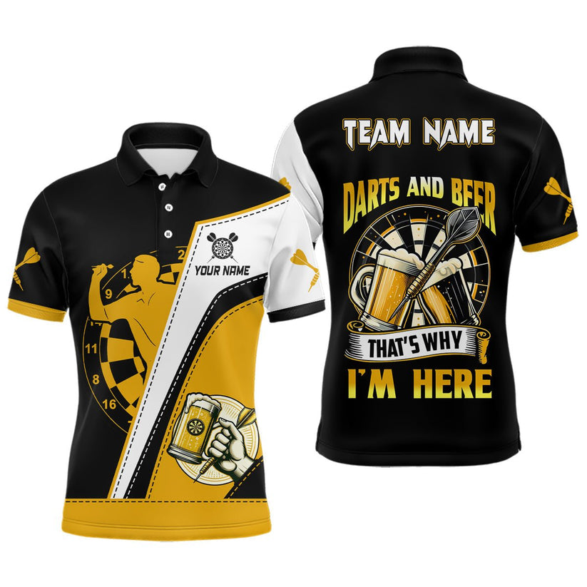 Custom Dart and Beer Jersey Polo Quarter-Zip Team Shirts, That's Why I'm Here Customized Name Team Name Darts Team Jerseys Uniform