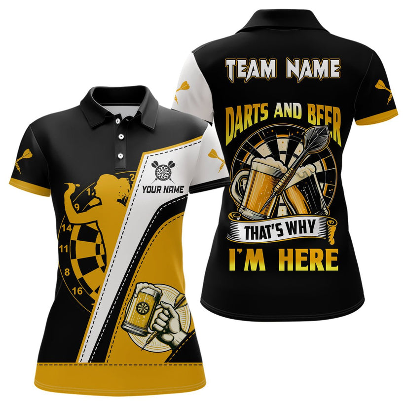 Custom Dart and Beer Jersey Polo Quarter-Zip Team Shirts, That's Why I'm Here Customized Name Team Name Darts Team Jerseys Uniform