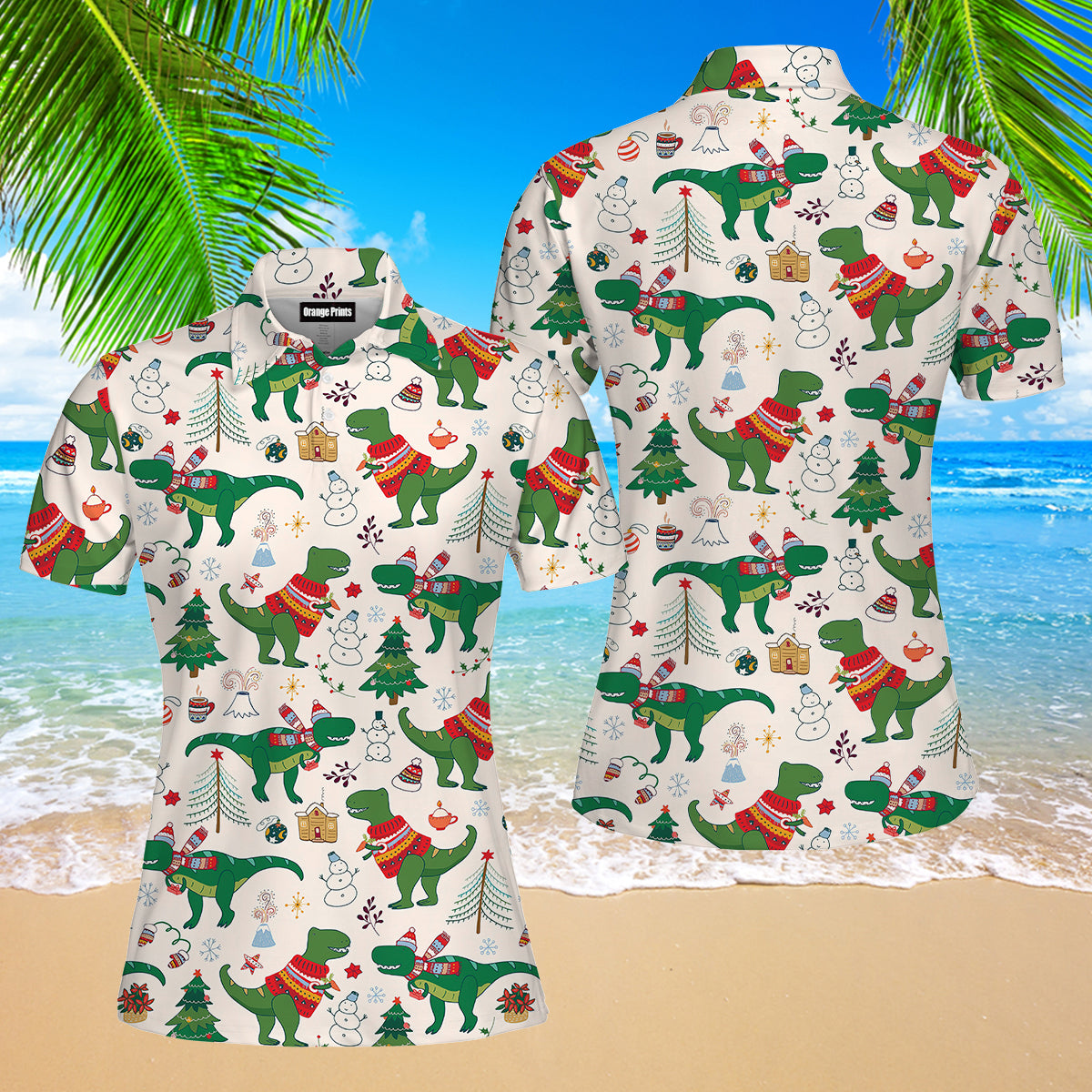 Dinosaur Rex Christmas In July Polo Shirt For Women
