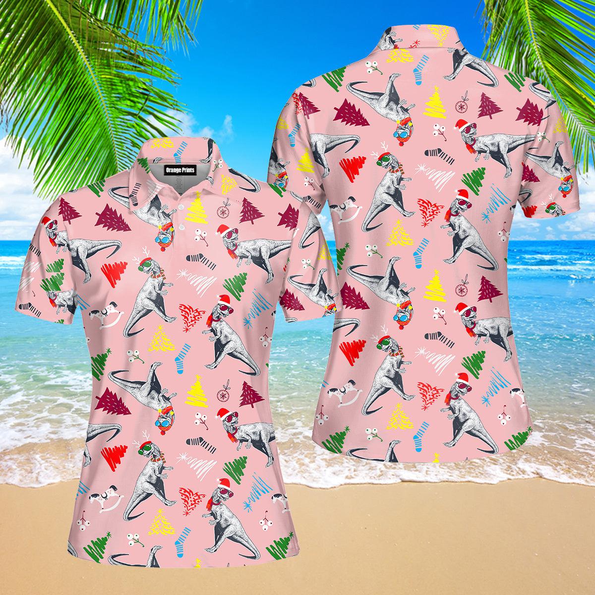 Dinosaurs Merry Christmas Polo Shirt For Women
