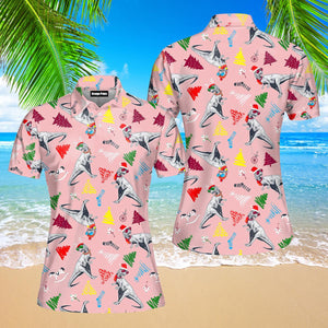 Dinosaurs Merry Christmas Polo Shirt For Women