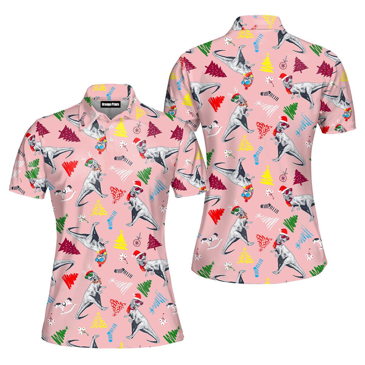 Dinosaurs Merry Christmas Polo Shirt For Women