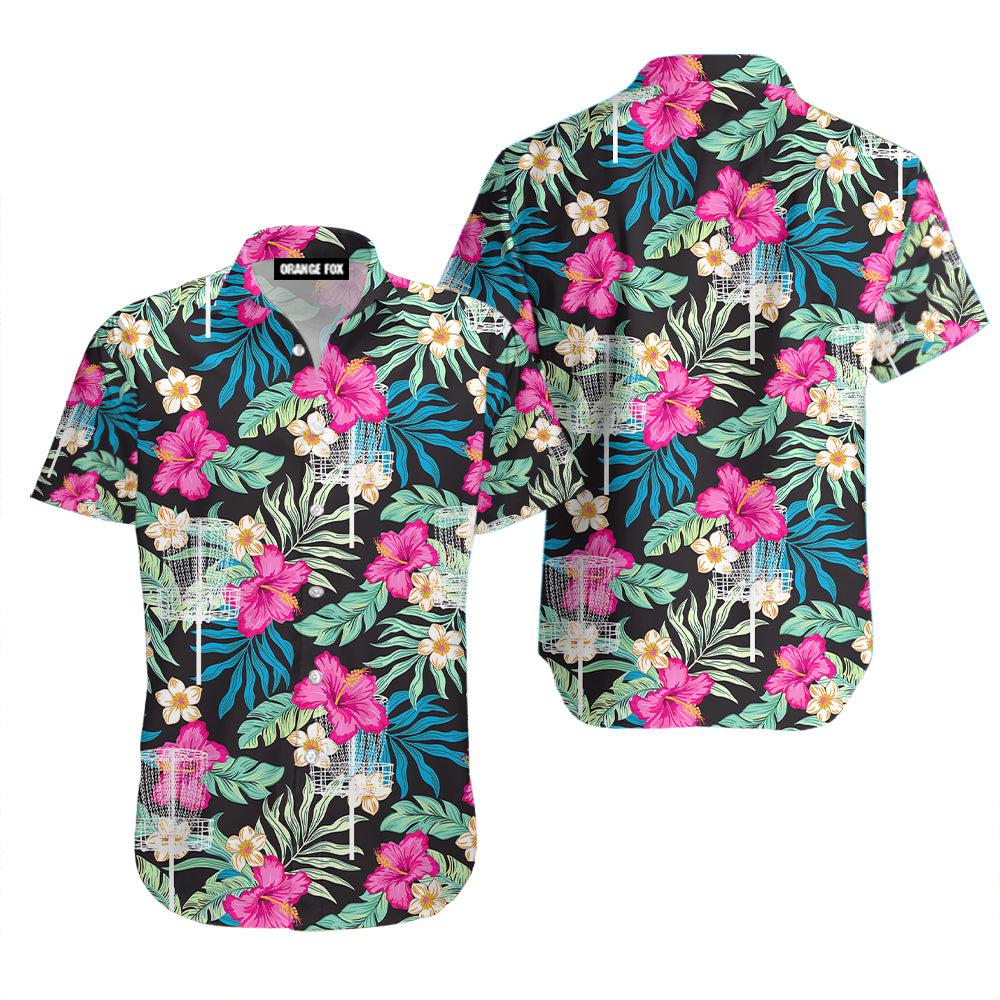 Disc Golf Hibiscus Tropical Floral Hawaiian Shirt For Men & Women