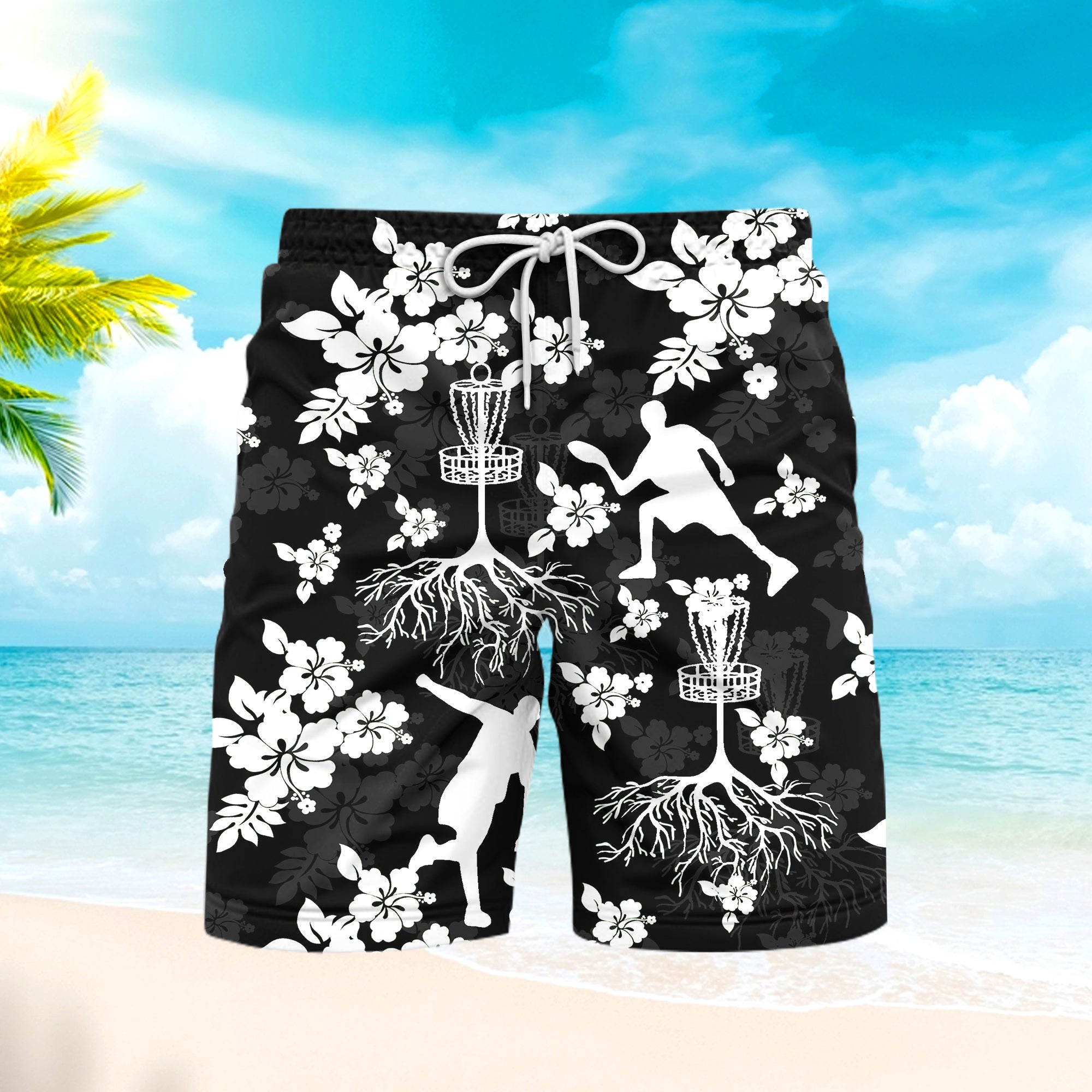 Disc Golf Tree Hibiscus Black Hibiscus Black Beach Shorts For Men