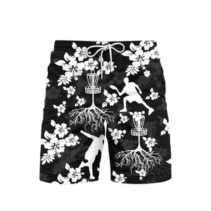 Disc Golf Tree Hibiscus Black Hibiscus Black Beach Shorts For Men