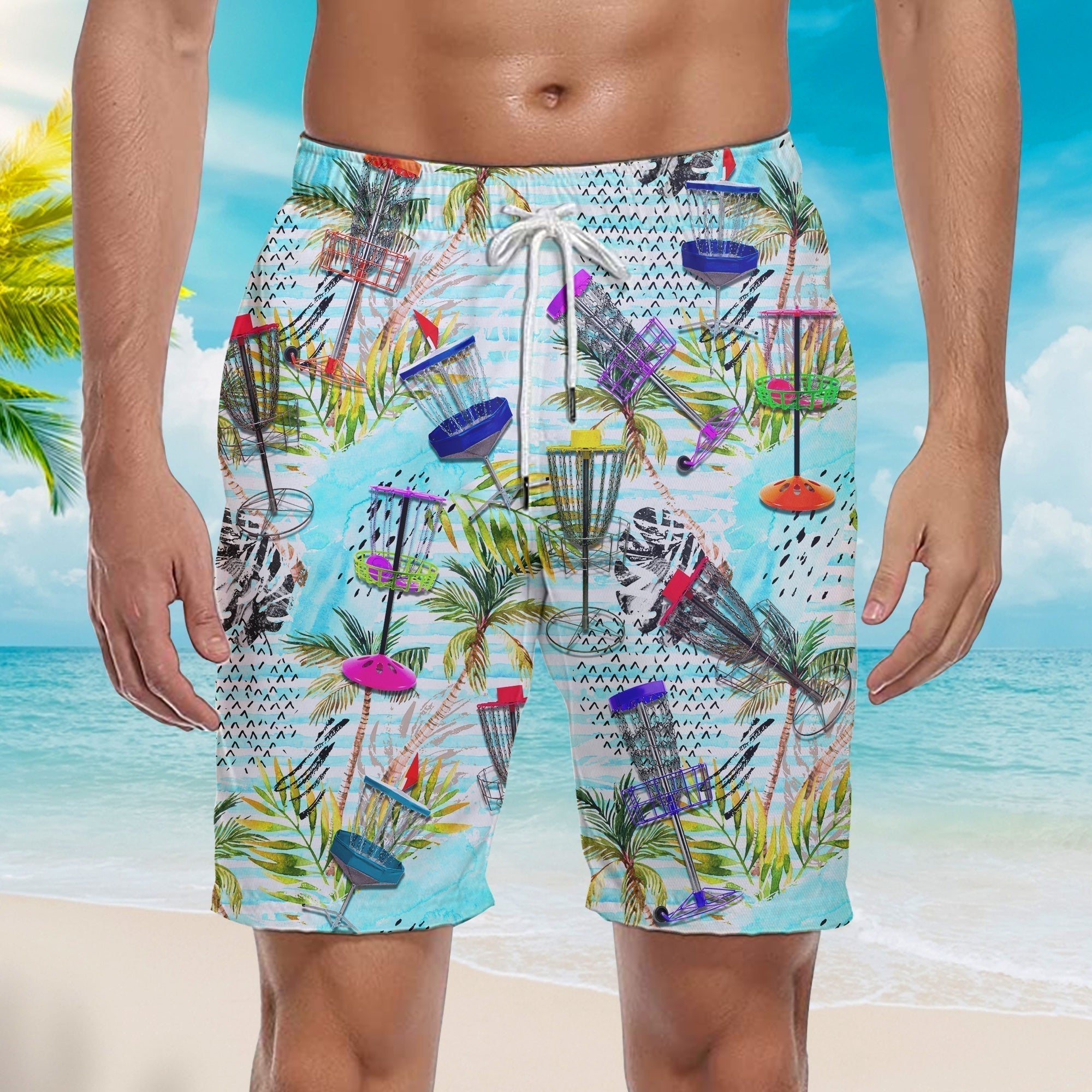Disc Golf Tropical Palm Trees Pattern Beach Shorts For Men