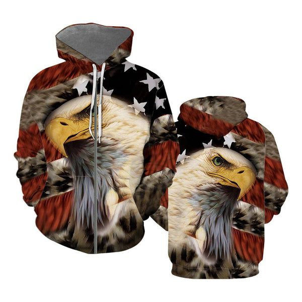 Eagle Patriot American Flag Zip Up Hoodie For Men & Women