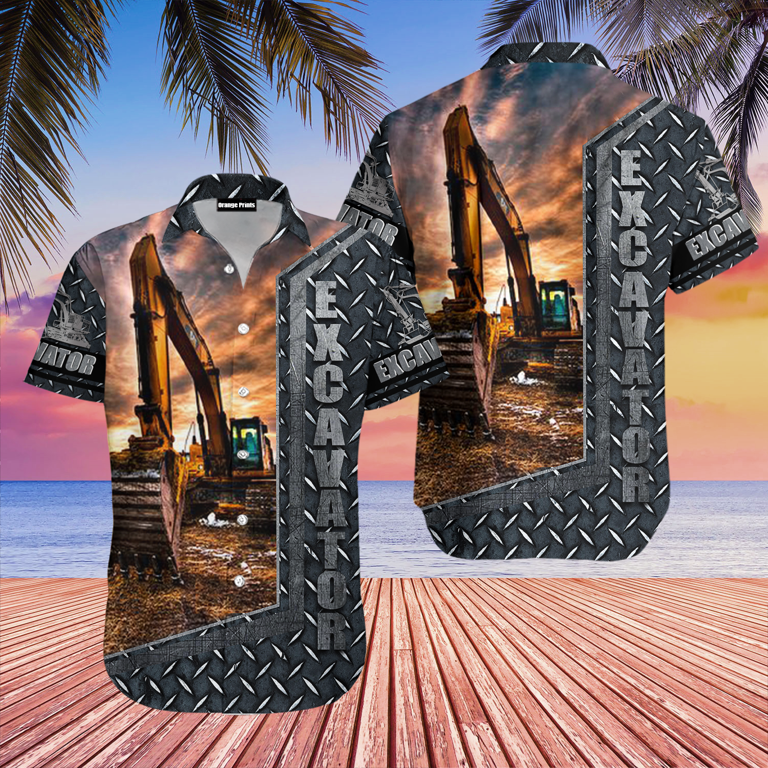 Excavator Heavy Equipment Gray Aloha Hawaiian Shirt For Men & Women