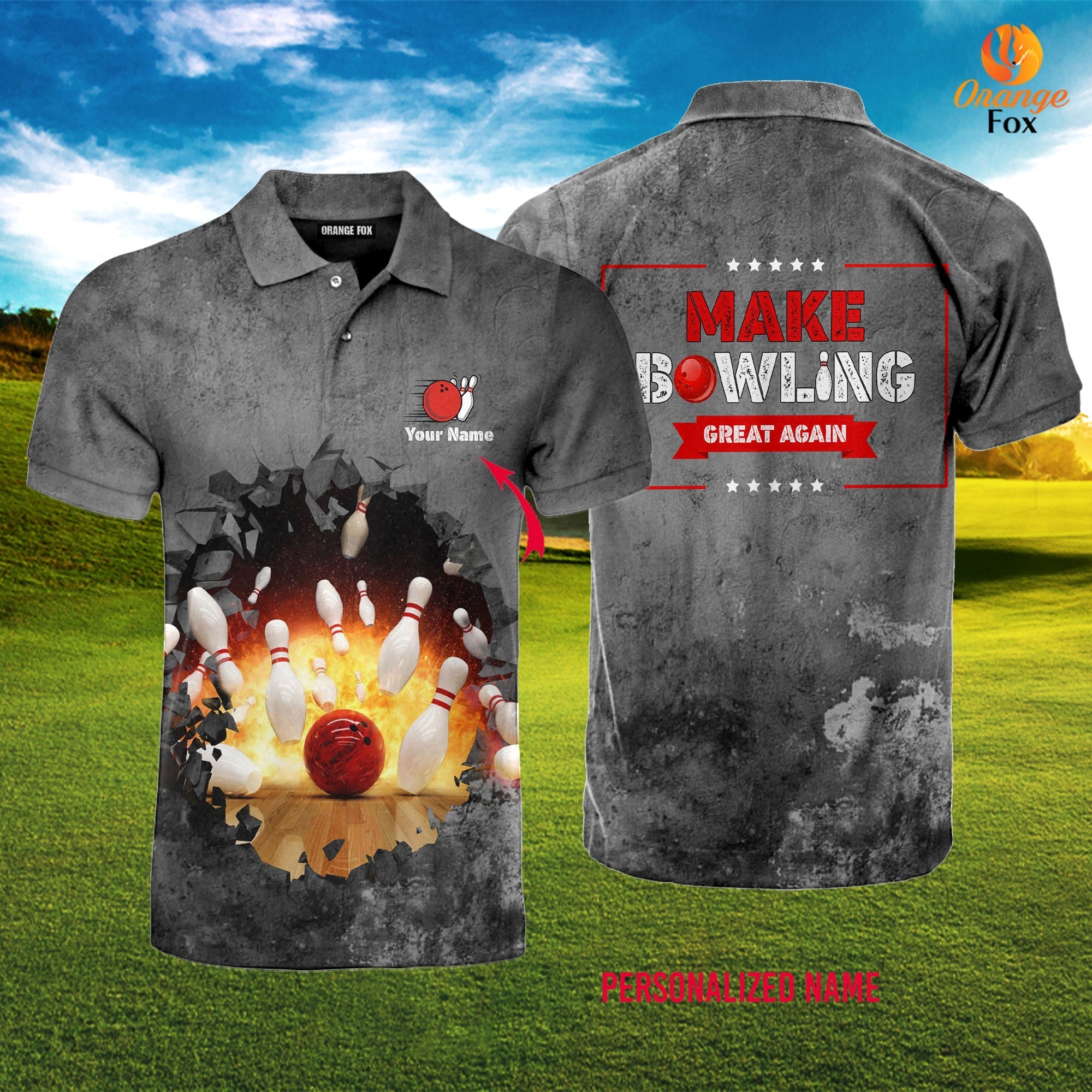 I Beat People With The Fingers Grey Fire Bowling Custom Name Polo Shirt For Men &amp; Women FPN1036