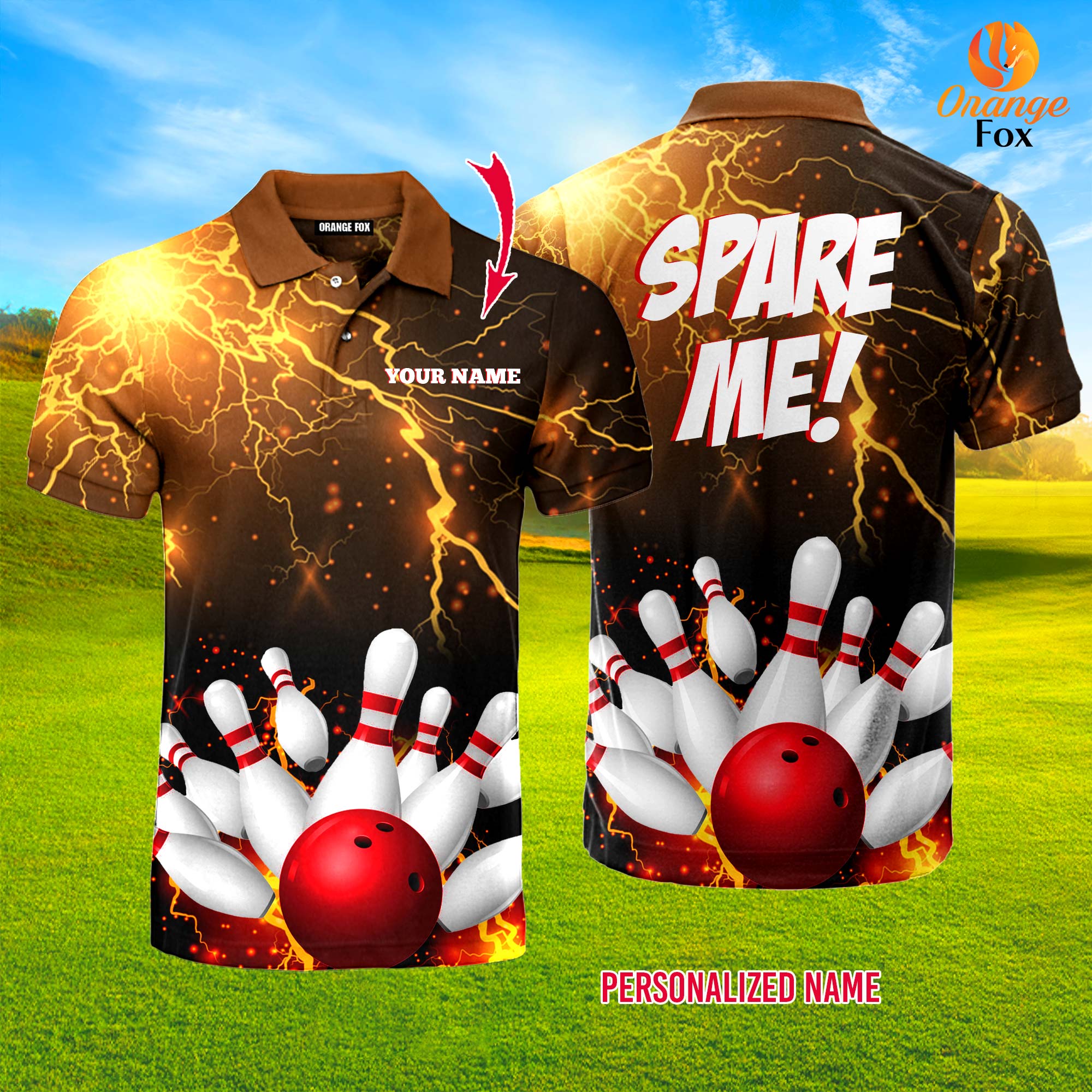 Spare Me Red And Yellow Bowling Strike Custom Name Polo Shirt For Men &amp; Women FPN1056