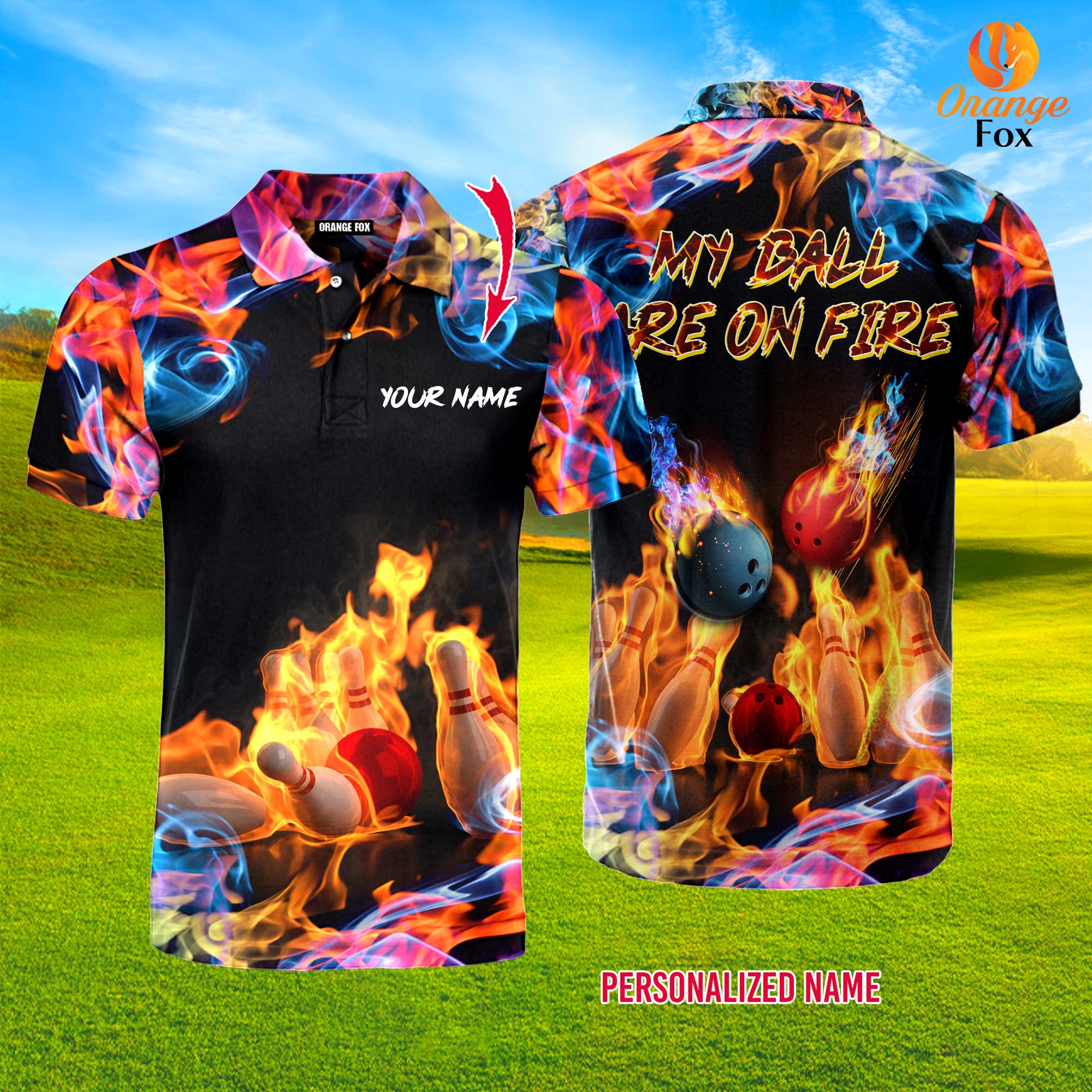 Bowling My Ball Are On Fire Custom Name Polo Shirt For Men &amp; Women FPN1061