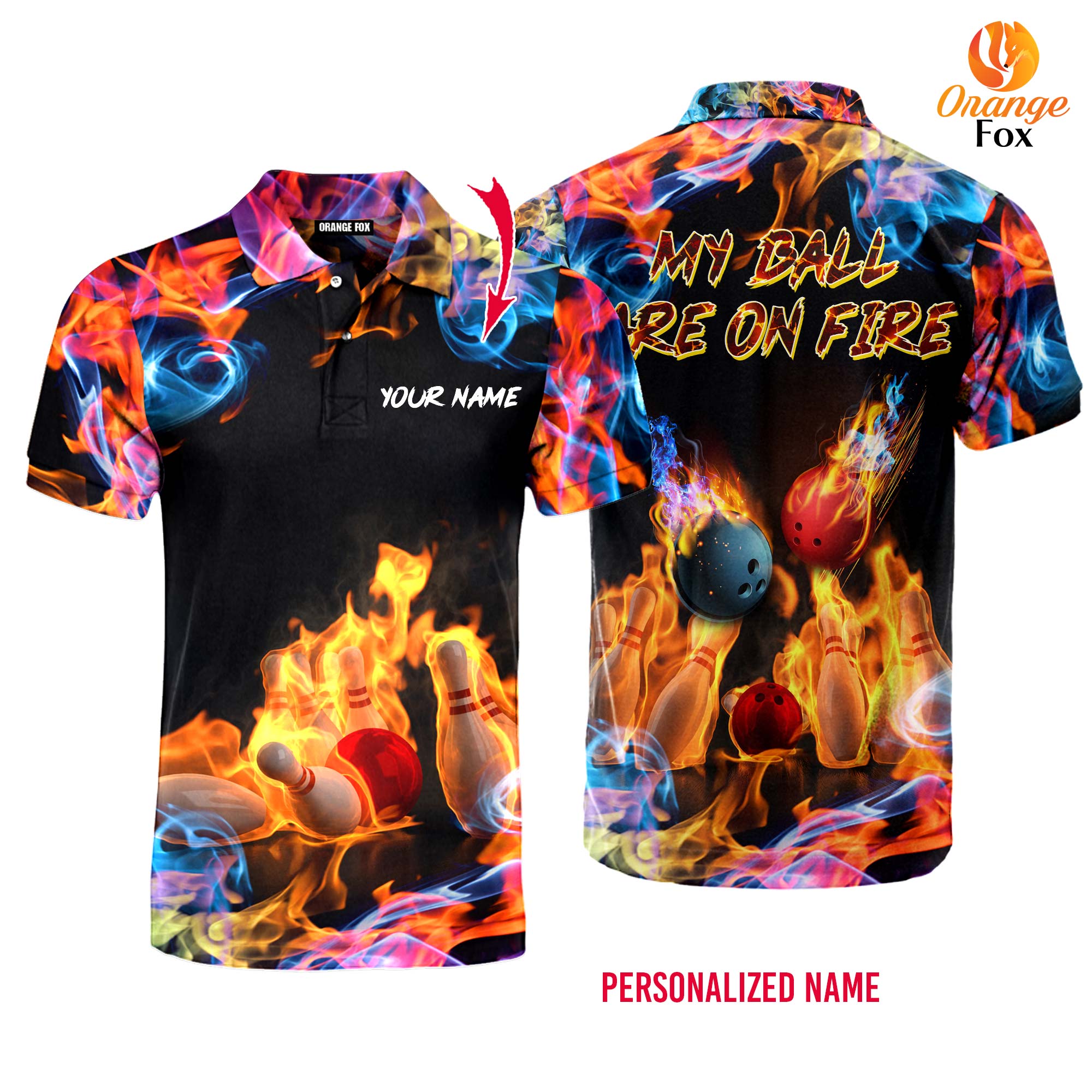 Bowling My Ball Are On Fire Custom Name Polo Shirt For Men &amp; Women FPN1061