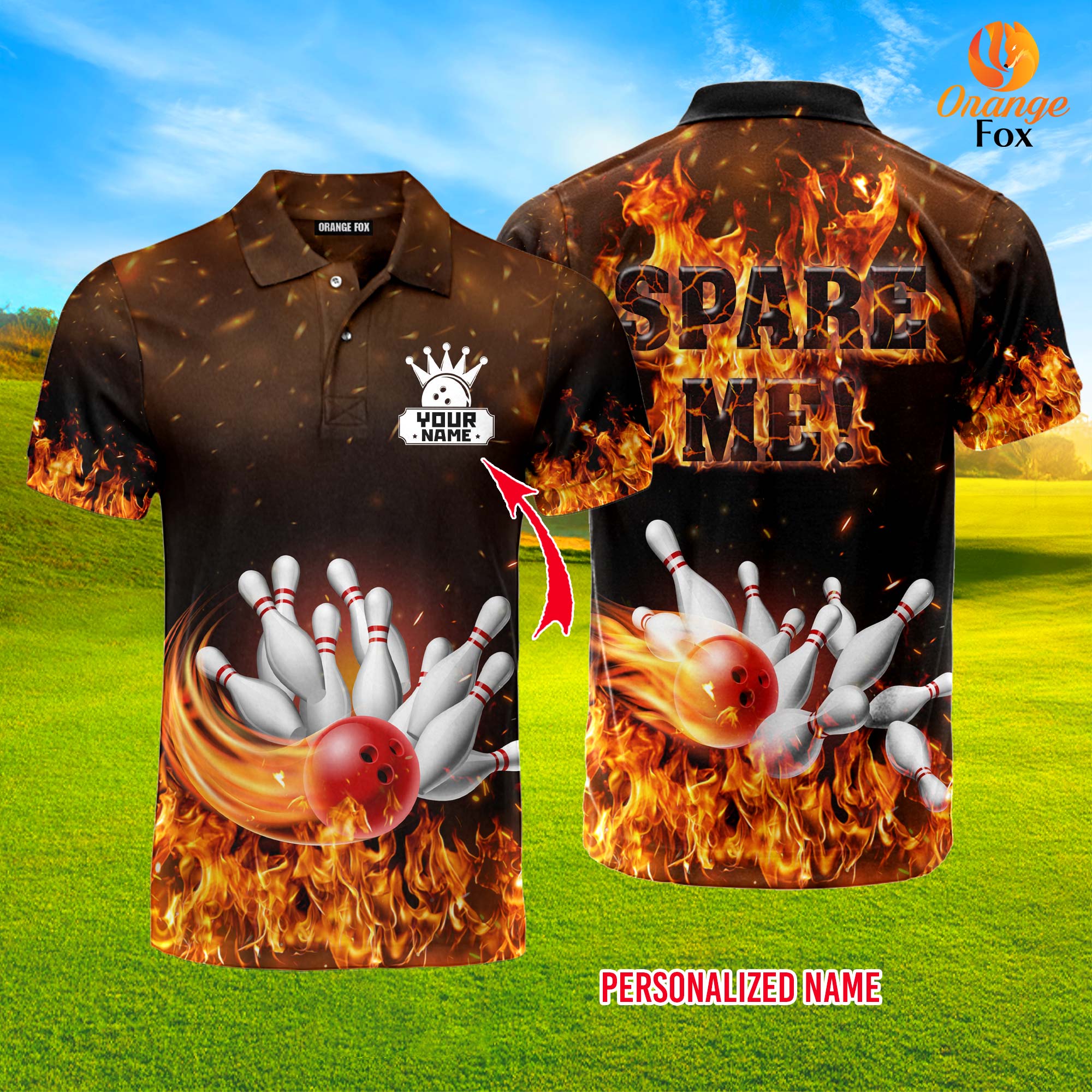 Spare Me Red Bowling Fire Custom Name Polo Shirt For Men &amp; Women FPN1088