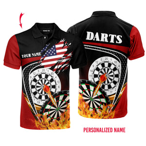 Black Red American Flag Darts Custom Name Polo Shirt For Men & Women