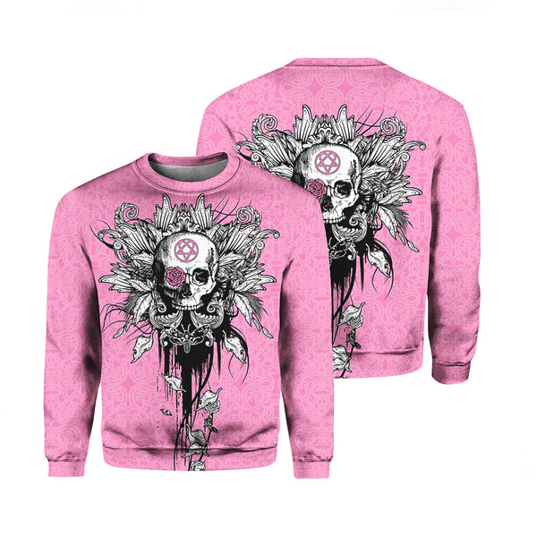 Fashion Women Flower Skull Crewneck Sweatshirt For Men & Women