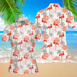 Flamingo Floral Summer Polo Shirt For Women