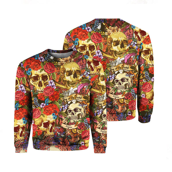 Flower Skull Day Of The Dead Crewneck Sweatshirt For Men & Women