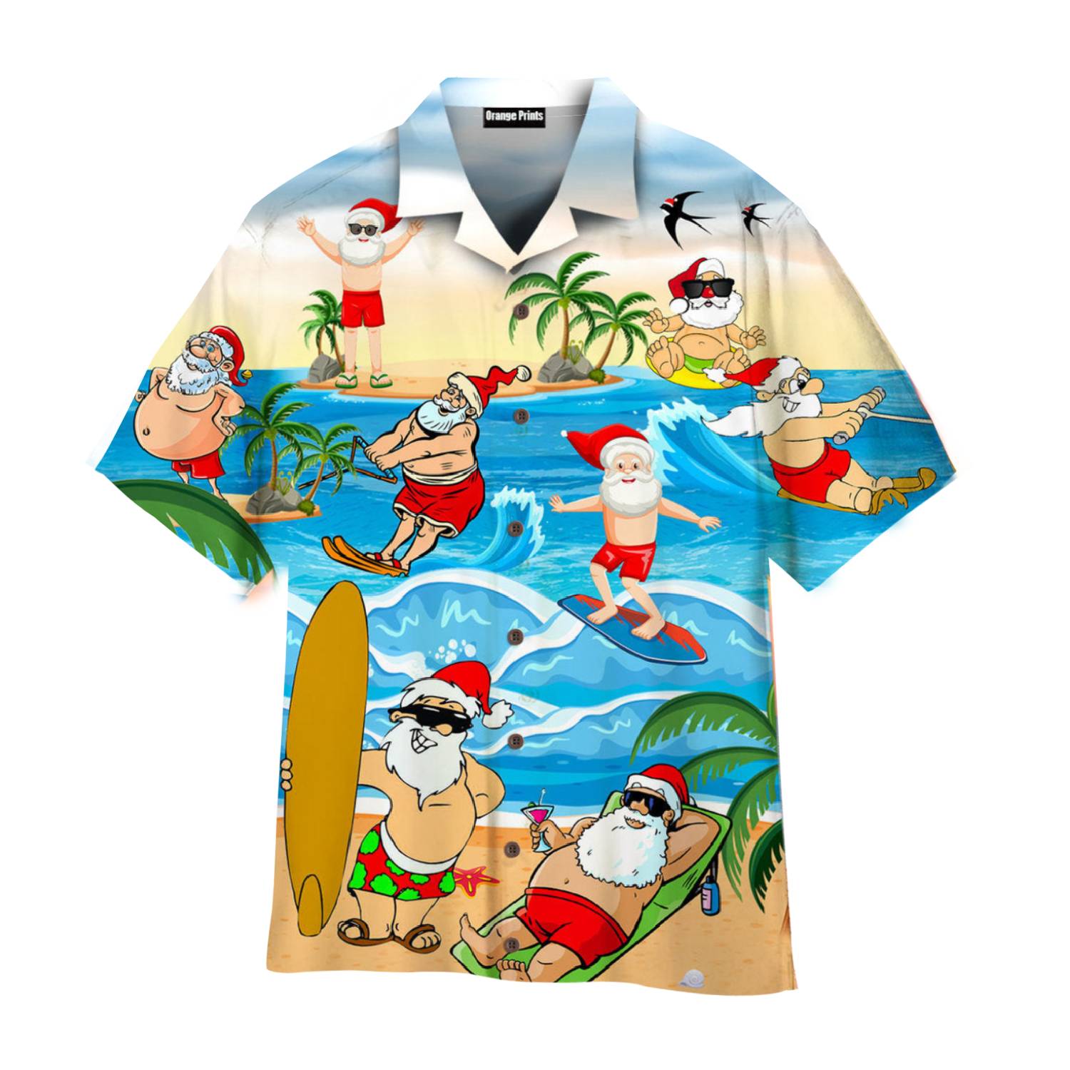 Funny Christmas Santa Surfing On Beach Hawaiian Shirt For Men & Women